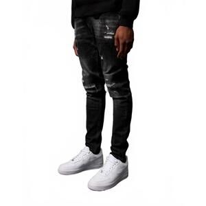 NEW AMICCI men’s spirito ripped skinny jeans in black